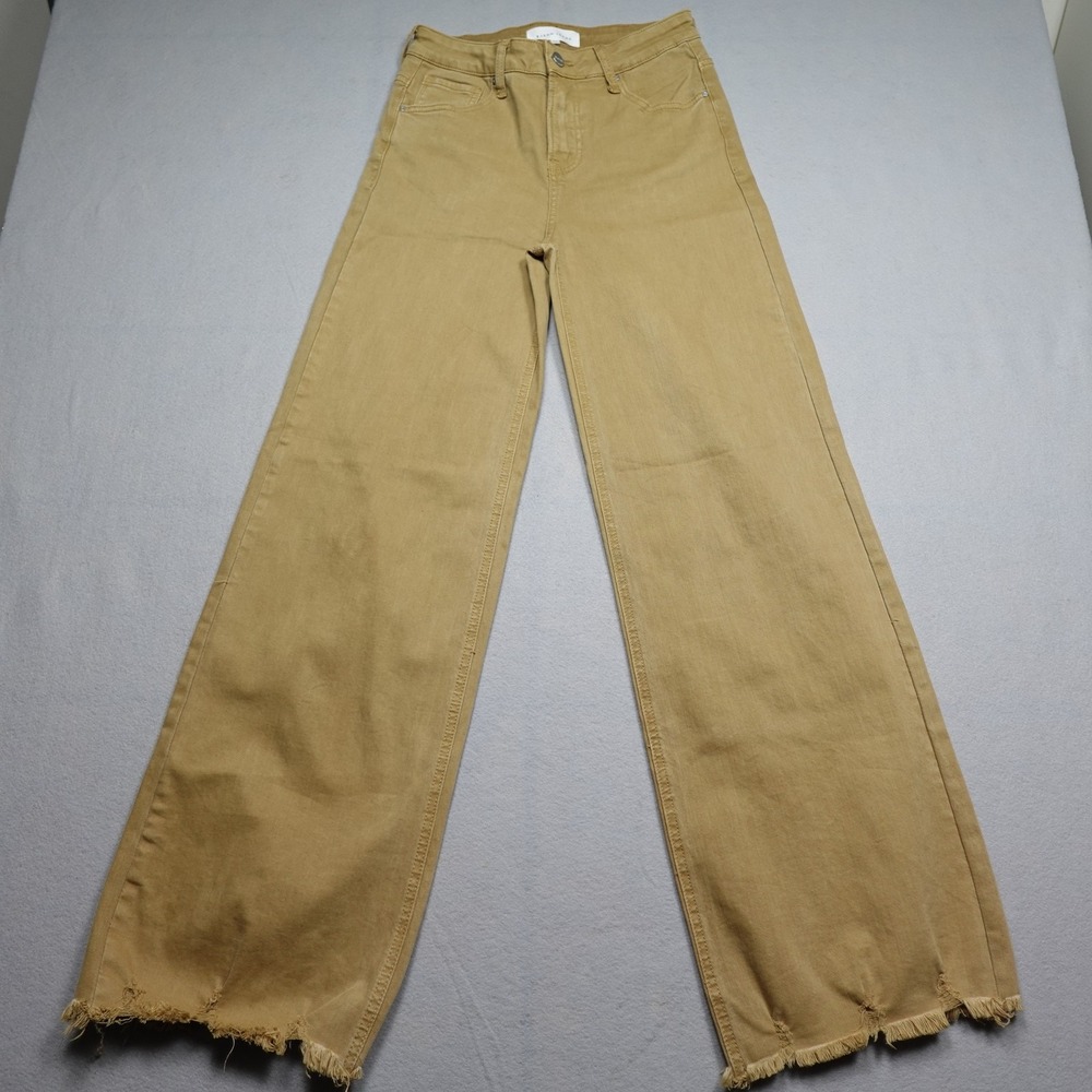 Risen Jeans Wide Leg Pants Women Size 5 Beige Chino Twill Fringe Hem RDP5383-N